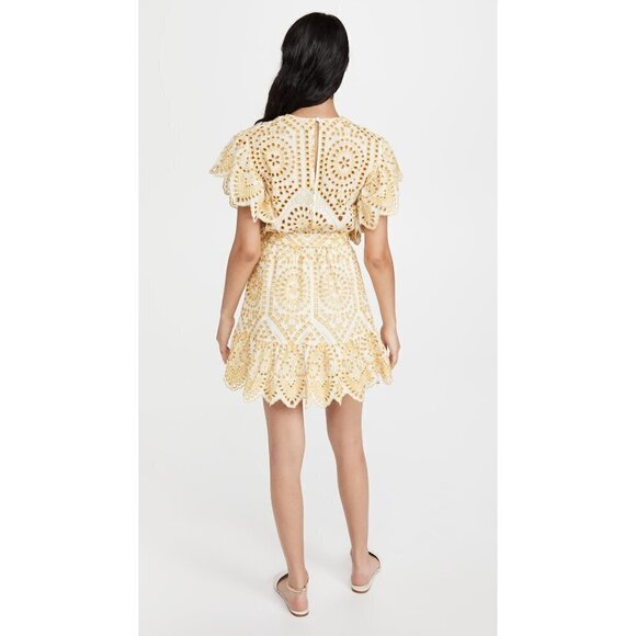 MINKPINK Whilma Wrap Mini Dress in Yellow Small New Eyelet - Picture 10 of 11
